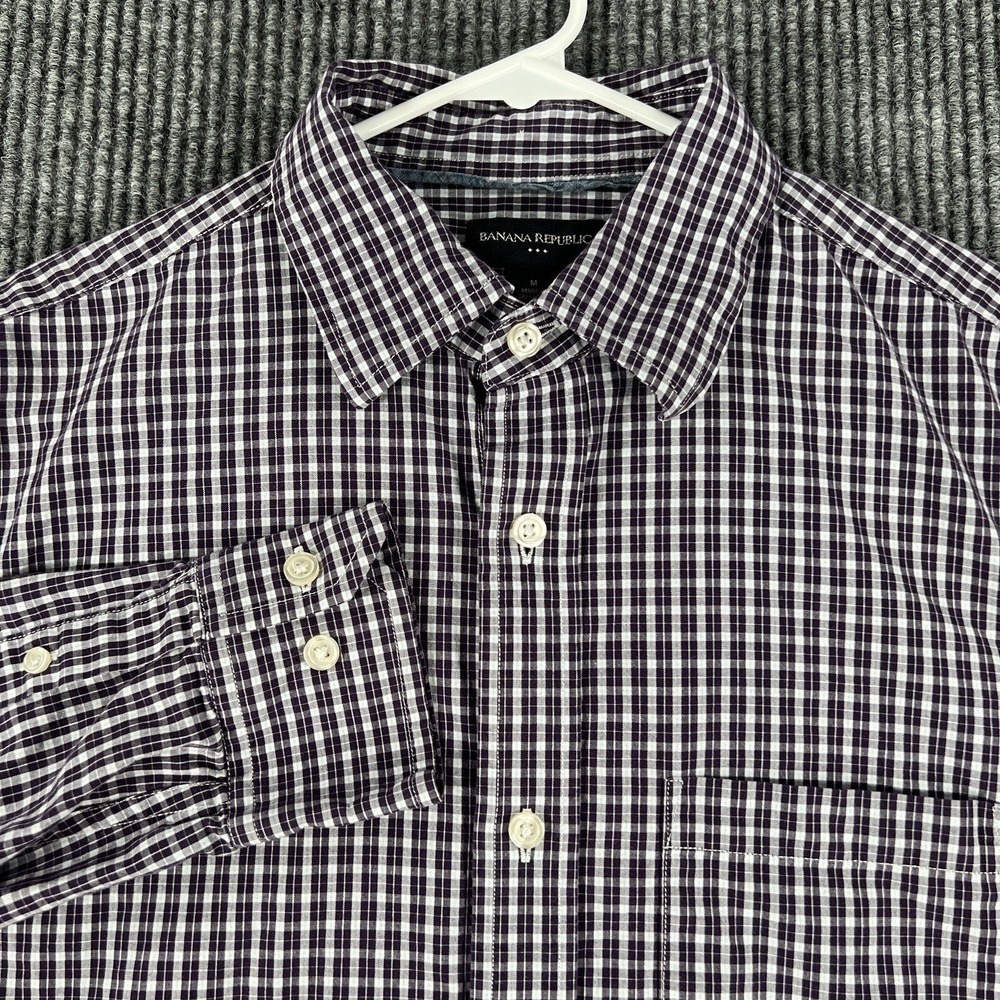 Banana Republic Mens Shirt Medium Purple Check Long Sleeve Button Up Preppy